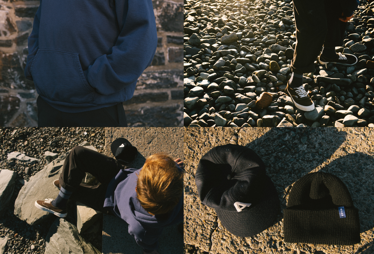Arvin Goods Autumn Winter 2026 Collection of crew socks, hoodie, t-shirt, 6-panel cap and rib beanie in one connected color palette