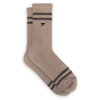Arvin Goods crew sock with seasonal cereal stripe colorway. Made in Portugal with recycled yarns.