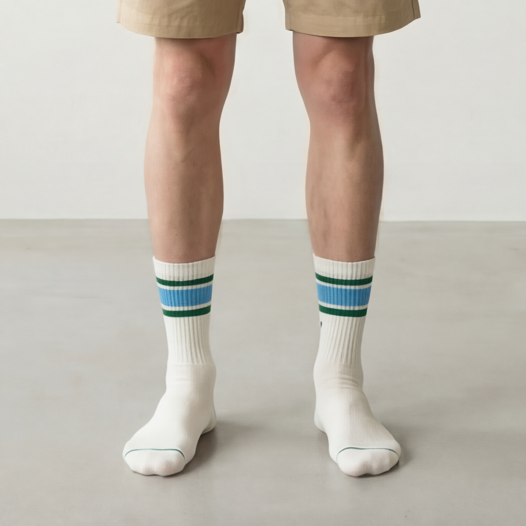 Arvin Goods Blue Retro Stripe Crew Sock - Recycled Cotton