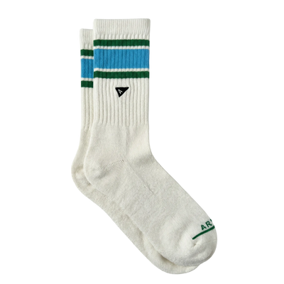 Arvin Goods Blue Retro Stripe Crew Sock - Recycled Cotton