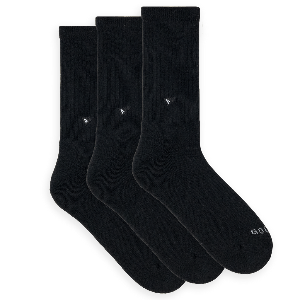 3-pack of Arvin Goods solid crew socks made in Portugal with recycled materials