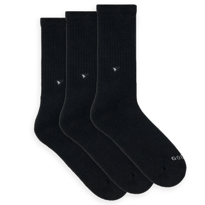 3-pack of Arvin Goods solid crew socks made in Portugal with recycled materials