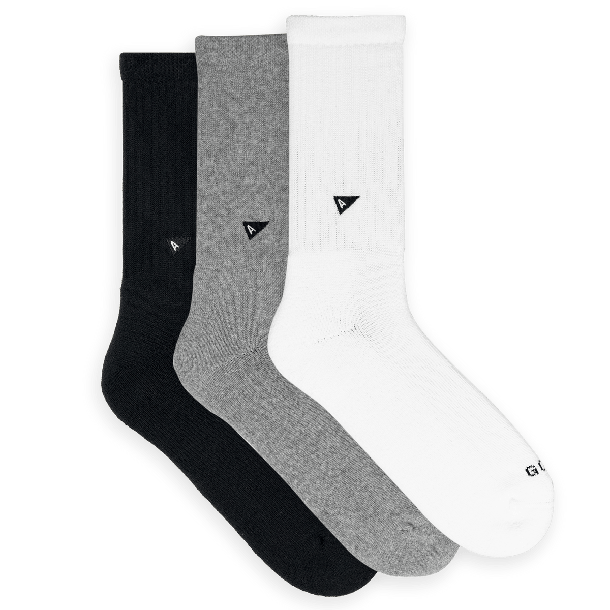 3-pack of Arvin Goods solid crew socks made in Portugal with recycled materials